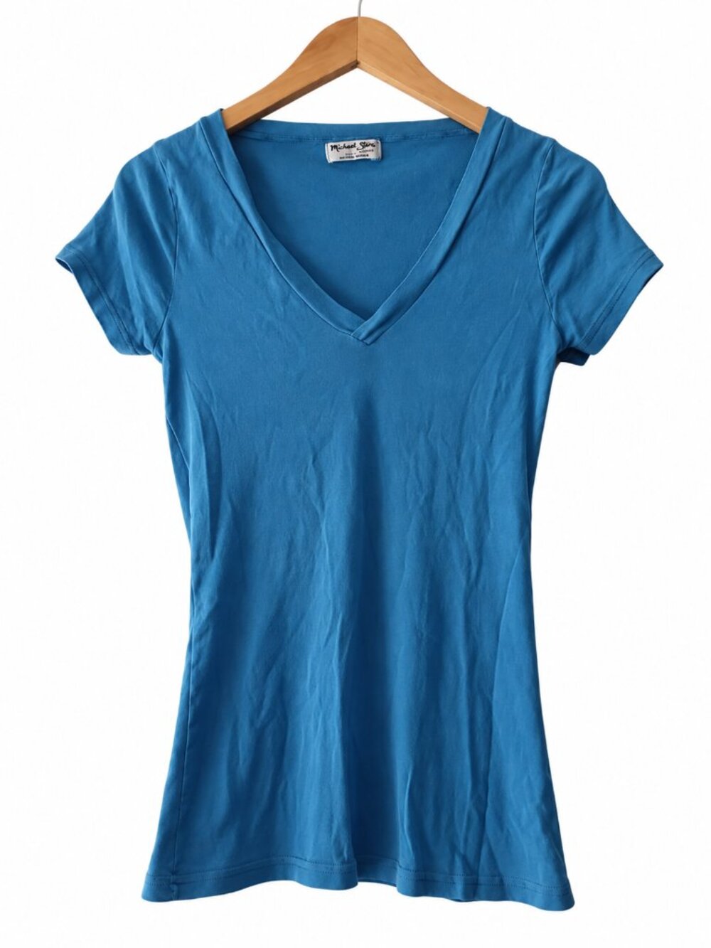 Michael Stars Blue Supima Cotton V Neck Short Sleeve Fitted T Shirt One Size